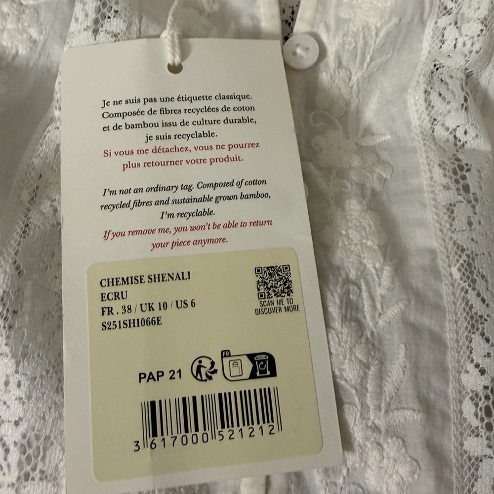 Sezane Shenali Blouse Ecru NWT size 6 - Picture 4 of 4